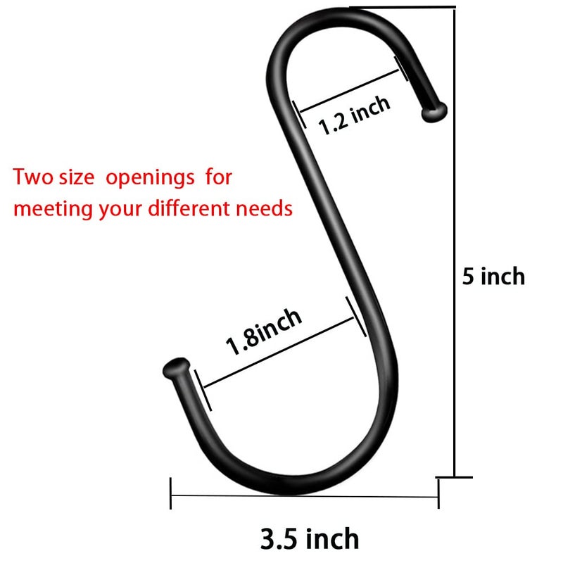 DINGEE 5 inch Extra Large S Hooks for Hanging, 6 Pack Heavy Duty Black S Hooks for Closet,Jeans Plants Jewelry Kitchen Pot Pan Cups Towels Hats - Image 2